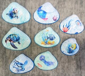 Ocean Beach Marine Animals Painted Seashell Decor