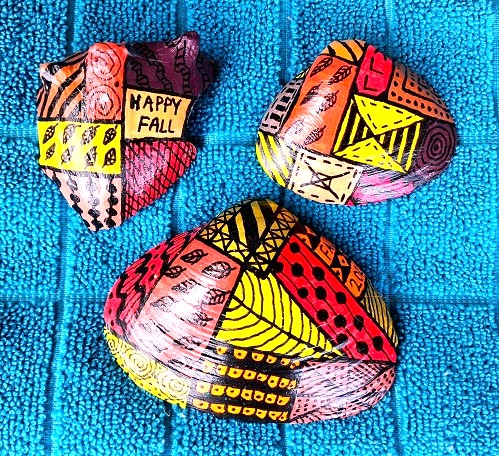 3 Painted Autumn Fall Doodling Seashell Designs